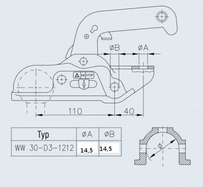 Tažná spojka Winterhoff WW 30-D3, 3000 kg, 50 mm, H14V14 č.2