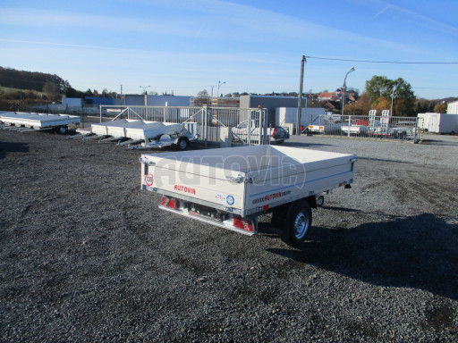 Sklápěcí přívěs DLT 1,3T 2,57x1,48/0,35 ruč, plech podlaha