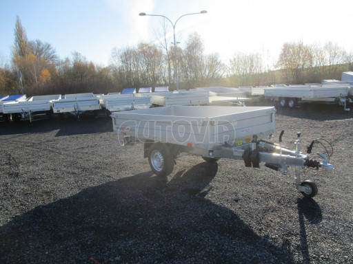 Sklápěcí přívěs DLT 1,3T 2,57x1,48/0,35 ruč, plech podlaha