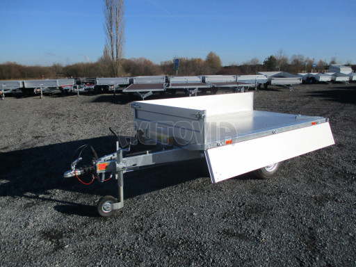 Sklápěcí přívěs DLT 1,3T 2,57x1,48/0,35 ruč, plech podlaha