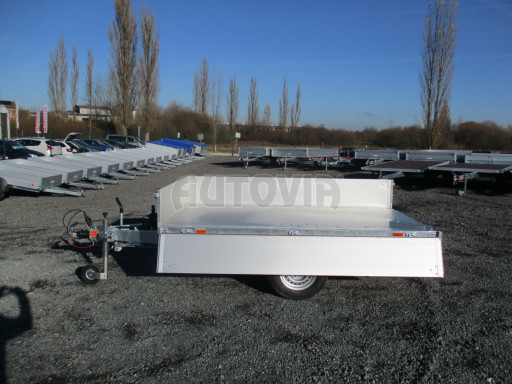Sklápěcí přívěs DLT 1,3T 2,57x1,48/0,35 ruč, plech podlaha