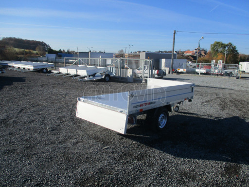 Sklápěcí přívěs DLT 1,3T 2,57x1,48/0,35 ruč, plech podlaha