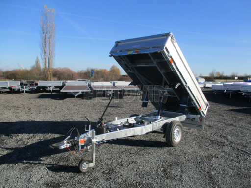 Sklápěcí přívěs DLT 1,3T 2,57x1,48/0,35 ruč, plech podlaha