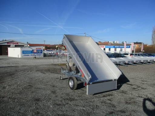 Sklápěcí přívěs DLT 1,3T 2,57x1,48/0,35 ruč, plech podlaha