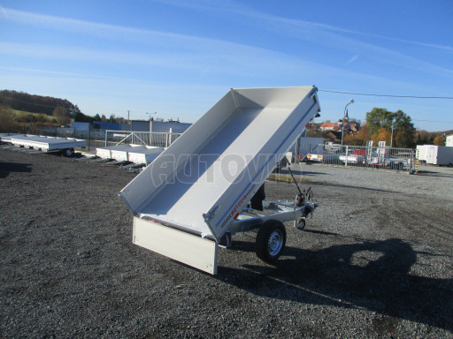 Sklápěcí přívěs DLT 1,3T 2,57x1,48/0,35 ruč, plech podlaha