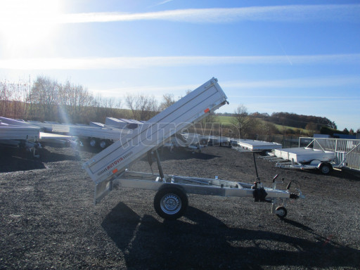 Sklápěcí přívěs DLT 1,3T 2,57x1,48/0,35 ruč, plech podlaha