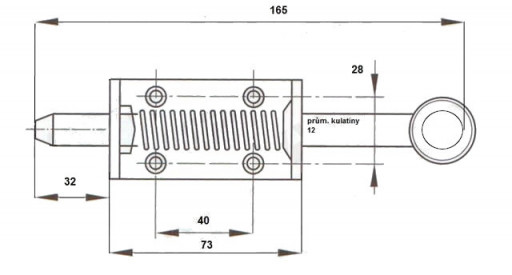 Závěr s pružinou 165 mm s plast. krytkou č.2