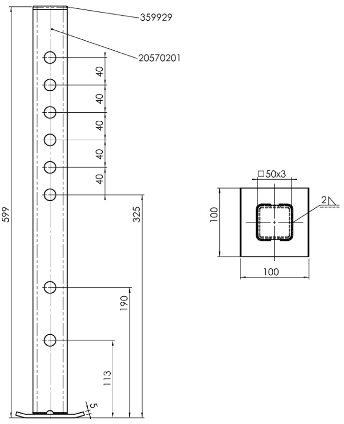 Opěrná noha pevná 50x50/600 AL-KO 400kg č.2
