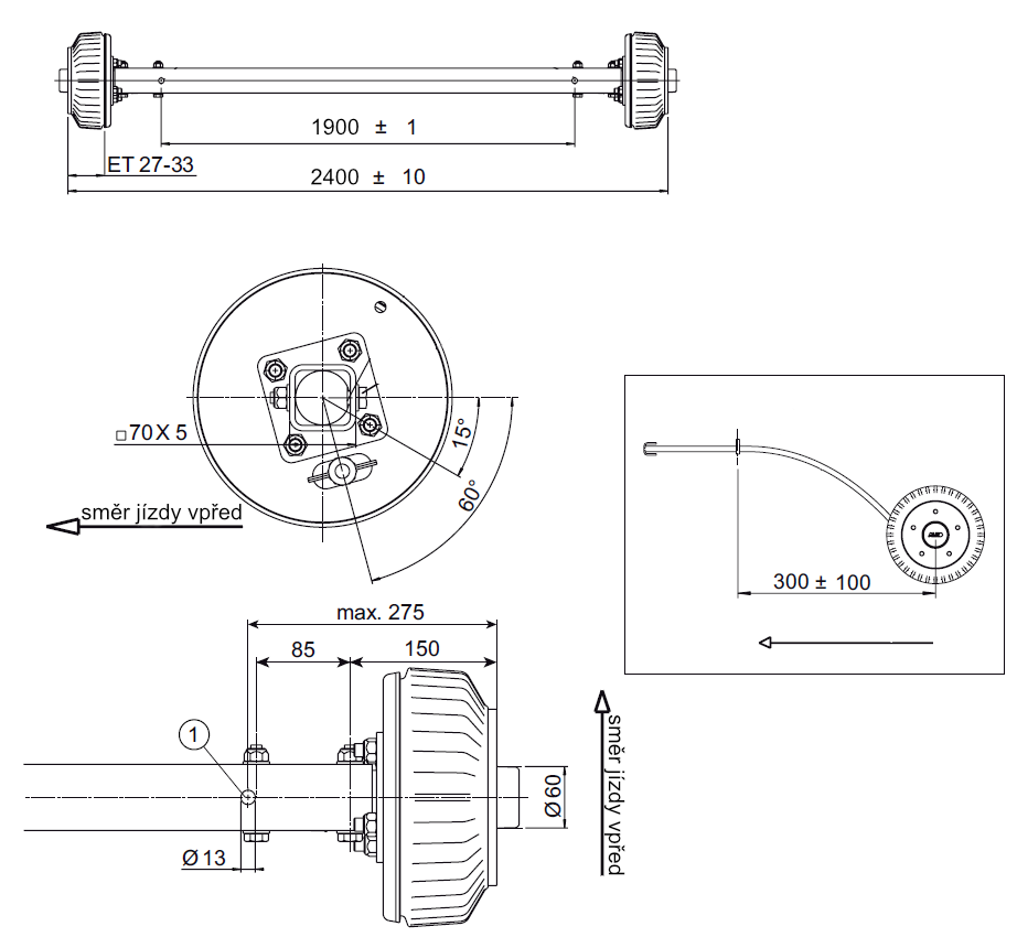 Náprava AL-KO Starr Plus BS (1800kg) a=1900 mm, c=2400 mm, 2361Ab, 112x5 č.2