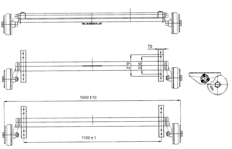 Náprava AL-KO Plus B 1800-9 (1800 kg) a=1100 mm, 112x5, zesílené patky č.1