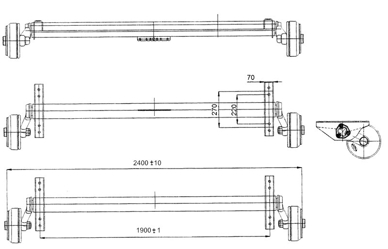 Náprava AL-KO Plus B 1800-9 (1800 kg) a=1900 mm, c=2400 mm, 2361, 112x5 zesílené patky č.1