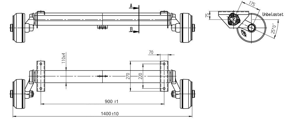 Náprava AL-KO Plus B 1800-9 (1800 kg) a= 900 mm, c=1400 mm, 2361, 112x5 č.2