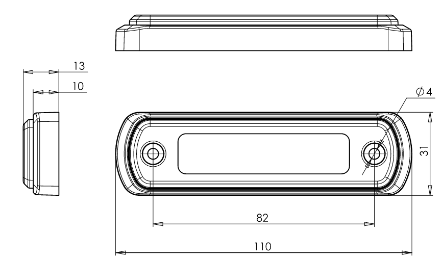 Svítilna boční obrysová LED WAS W189N/1341, 12-24V, plochá, neon ef. č.6