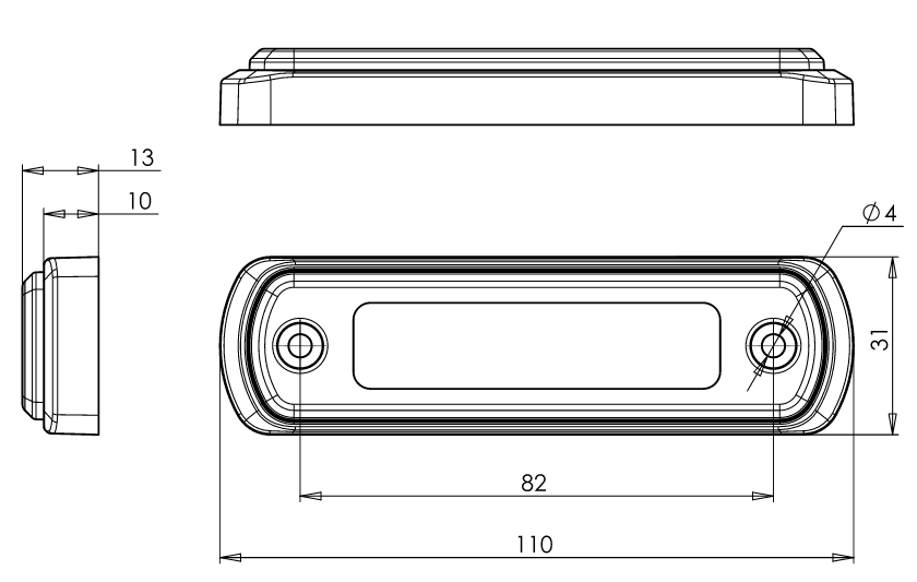 Svítilna přední obrysová LED WAS W189N/1343, 12-24V, plochá, neon ef. č.7