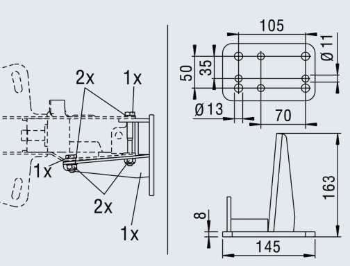 Konzola pro držák opěrného kolečka na brzdu AL-KO 161S/161S PLUS/251S/251S PLUS/251G č.1
