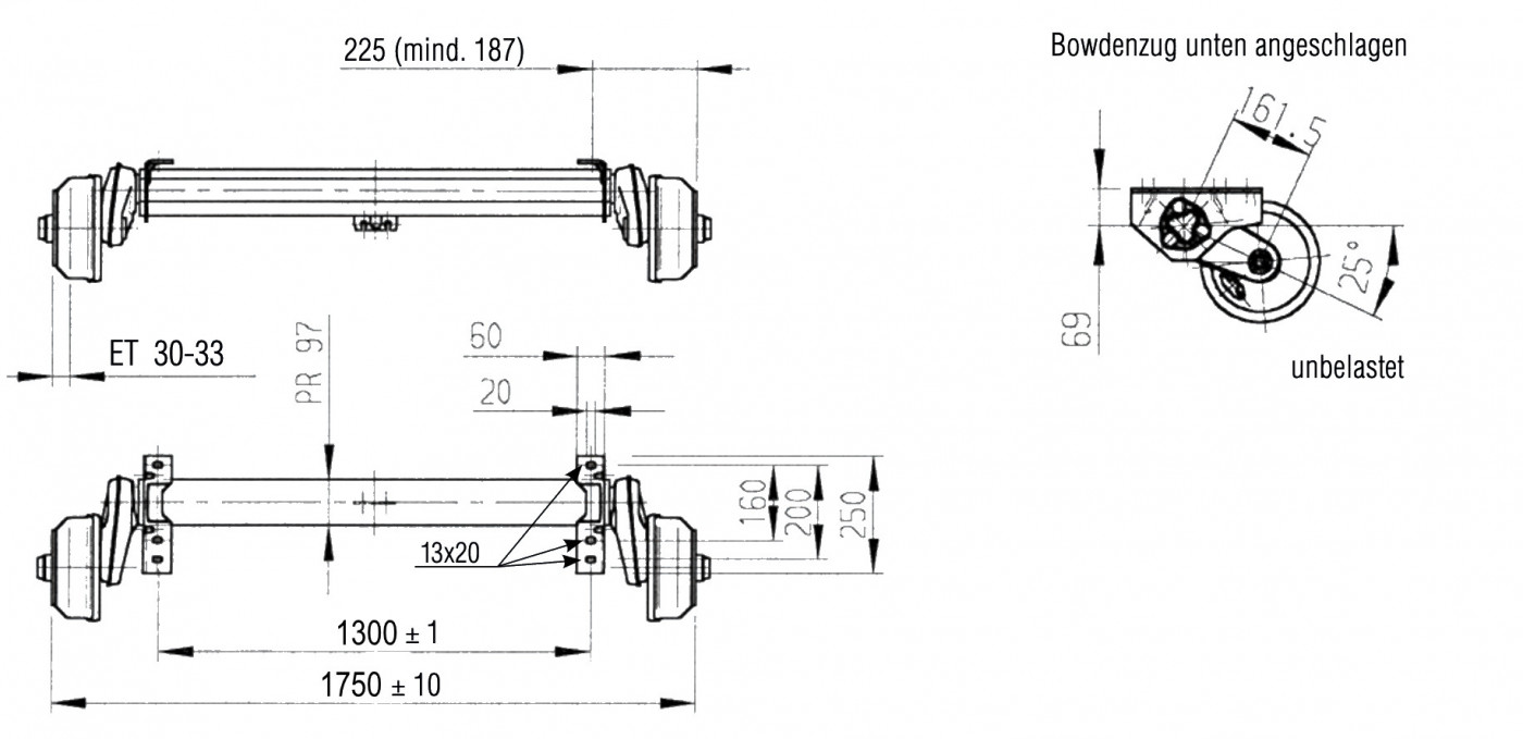 Náprava AL-KO Compact B 1600-3 (1500kg) a=1300 mm, c=1750 mm, 2051, 112x5 č.2
