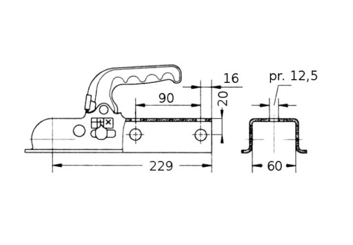 Tažná spojka KNOTT KQ14-B, 1400 kg, 60x60 mm, H12V12 č.2
