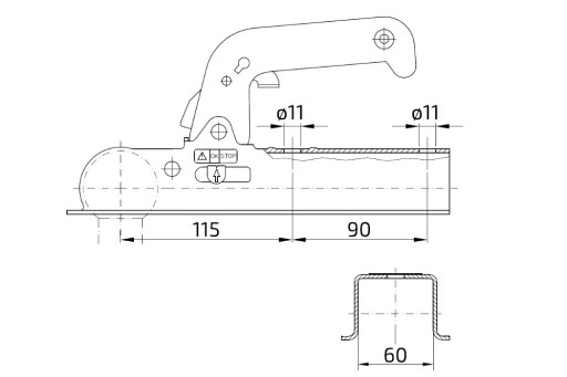 Tažná spojka Winterhoff WW 8-G, 800 kg, 60x60 mm, V10 č.1