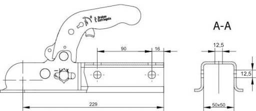 Tažná spojka KNOTT KQ14-A, 1400 kg, 50x50 mm, H12V12 č.1