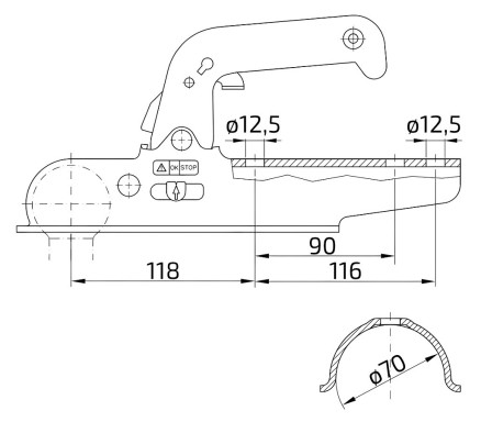 Tažná spojka Winterhoff EM 150 R-G, 1500 kg, 70 mm, V12 č.1