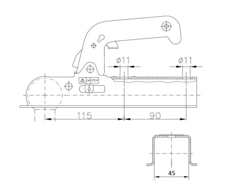 Tažná spojka Winterhoff WW 8-D45, 800 kg, 45x45 mm, V10 č.2