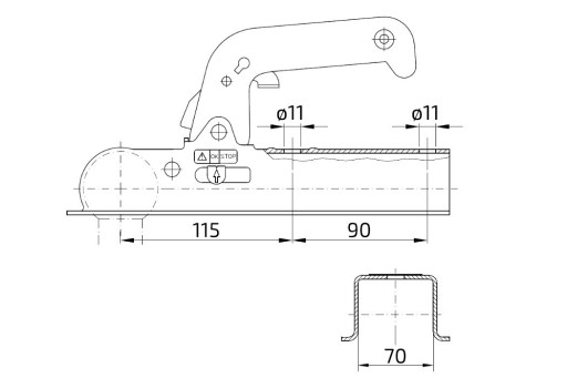 Tažná spojka Winterhoff WW 8-H, 800 kg, 70x70 mm, V10 č.1