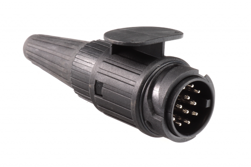Zástrčka - vidlice 13 pól 12V s gumovým vývodem pro 2 kabely č.4