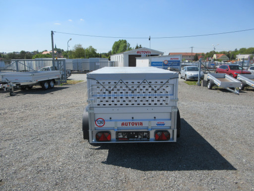 Nebrzděný přívěs AVM N2 2,52x1,30/0,85 děrovaná nástavba+plachta, hever č.6