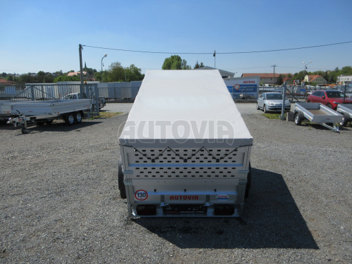 Nebrzděný přívěs AVM N2 2,52x1,30/0,85 děrovaná nástavba+plachta, hever č.13