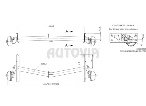 Náprava AL-KO Delta DSIN 12-3 AV (1360 kg) a=1550 mm, c=2040 mm, 2051, 112x5 č.1