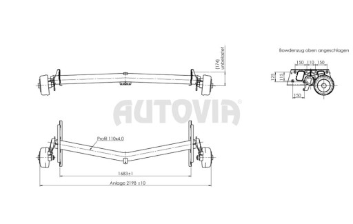 Náprava AL-KO Delta DSIN 18-3 EA (2000 kg) a=1683 mm, c=2198 mm, 2361, 112x5 č.1