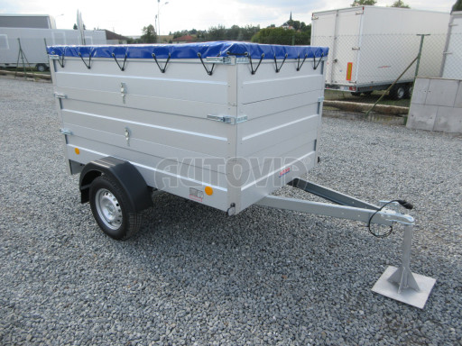 Jednoosý nebrzděný valník s 2x nástavbou bočnic HD 7 750kg 2,06x1,25/1,05 2ks nástavba plachta č.9