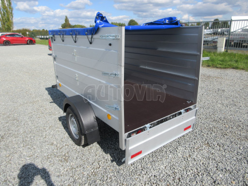 Jednoosý nebrzděný valník s 2x nástavbou bočnic HD 7 750kg 2,06x1,25/1,05 2ks nástavba plachta č.11