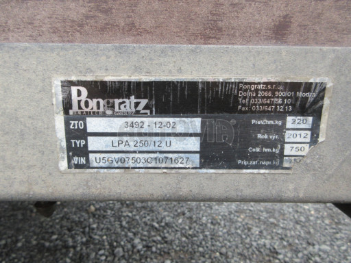 Dvounápravový přívěs LPA N2 2,50x1,27/0,30 RE č.9