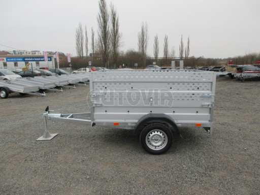 Sklopný nebrzděný přívěs AVM 2,02x1,23/0,35 děrovaná nástavba č.4