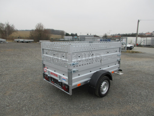 Sklopný nebrzděný přívěs AVM 2,02x1,23/0,35 děrovaná nástavba č.7