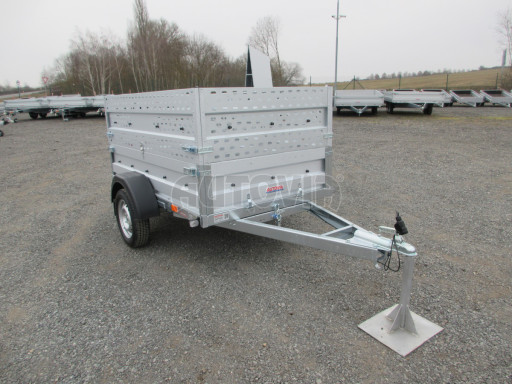 Sklopný nebrzděný přívěs AVM 2,02x1,23/0,35 děrovaná nástavba č.9