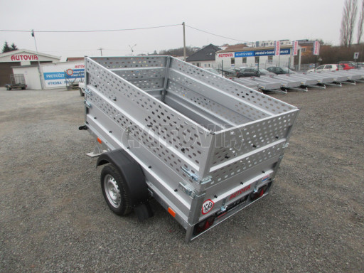 Sklopný nebrzděný přívěs AVM 2,02x1,23/0,35 děrovaná nástavba č.19