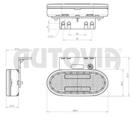 Svítilna boční obrysová LED WAS W197, 12-24V, eliptická s držákem QS 150 č.1