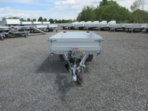 Sklápěcí přívěs DLT 1,3T 2,57x1,48/0,35 ruč, plech podlaha