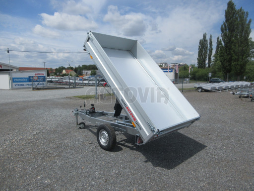 Sklápěcí přívěs DLT 1,3T 2,57x1,48/0,35 ruč, plech podlaha