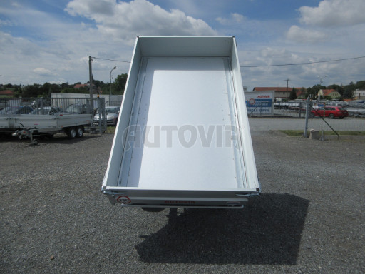 Sklápěcí přívěs DLT 1,3T 2,57x1,48/0,35 ruč, plech podlaha