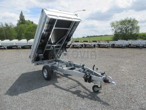 Sklápěcí přívěs DLT 1,3T 2,57x1,48/0,35 ruč, plech podlaha