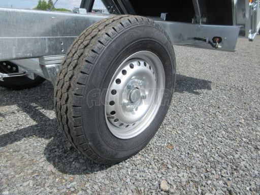 Sklápěcí přívěs DLT 1,3T 2,57x1,48/0,35 ruč, plech podlaha