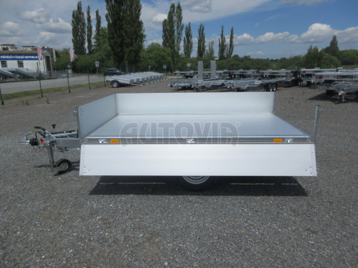 Sklápěcí přívěs DLT 1,3T 2,57x1,48/0,35 ruč, plech podlaha