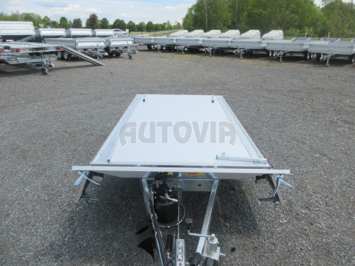 Sklápěcí přívěs DLT 1,3T 2,57x1,48/0,35 ruč, plech podlaha